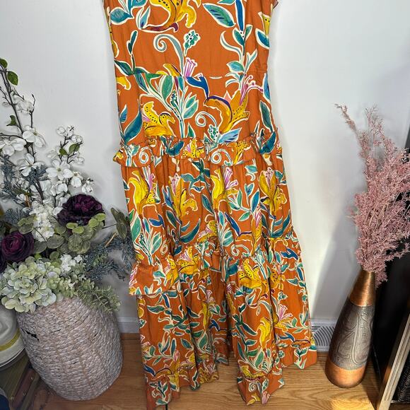 LA DOUBLEJ Scarlett Floral Tiered Maxi Dress Lily Orange Floral Sz XL {KK21} - Picture 9 of 14